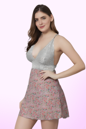 Babydoll Lacy with Floral Net - Grey