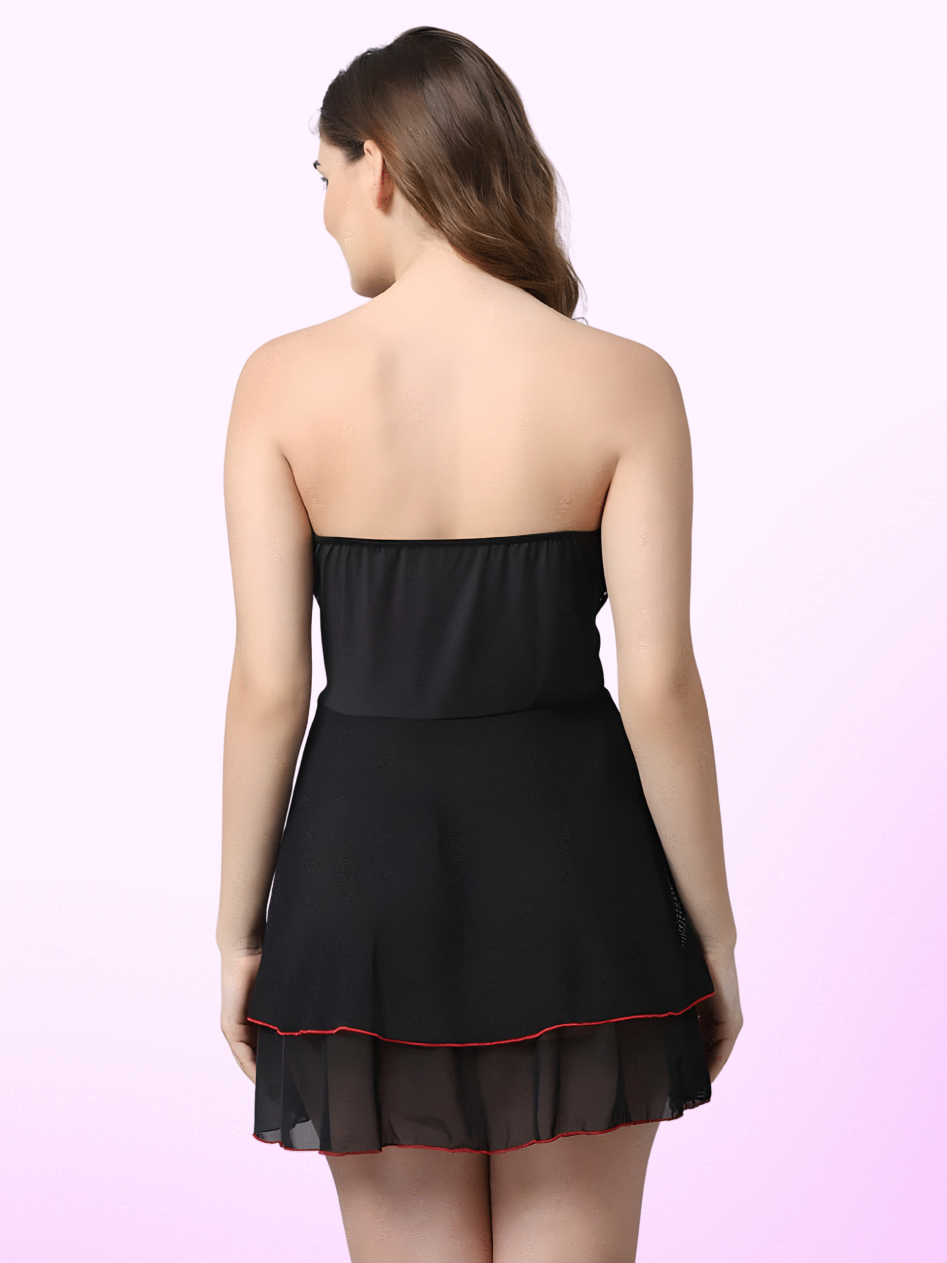 Babydoll Over All Net Tube Dress - Black Red - Image 4